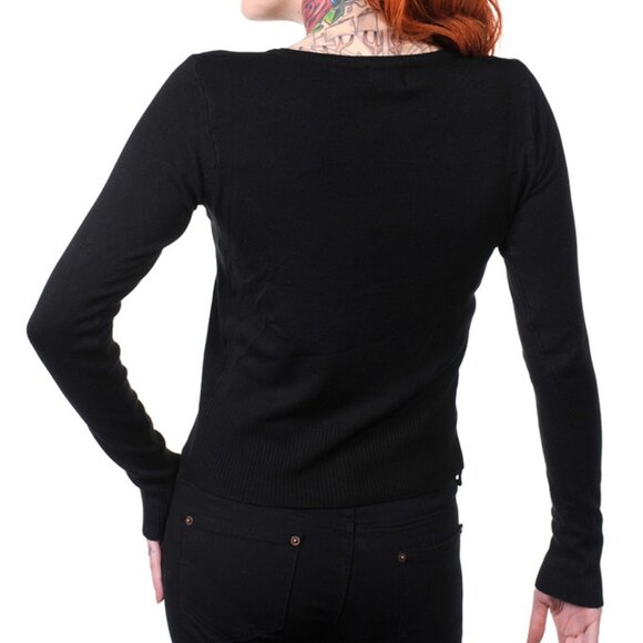 Day of The Dead Flower Heart Sugar Skull Embroidery Black Sweater Cardigan - Picture 2 of 2